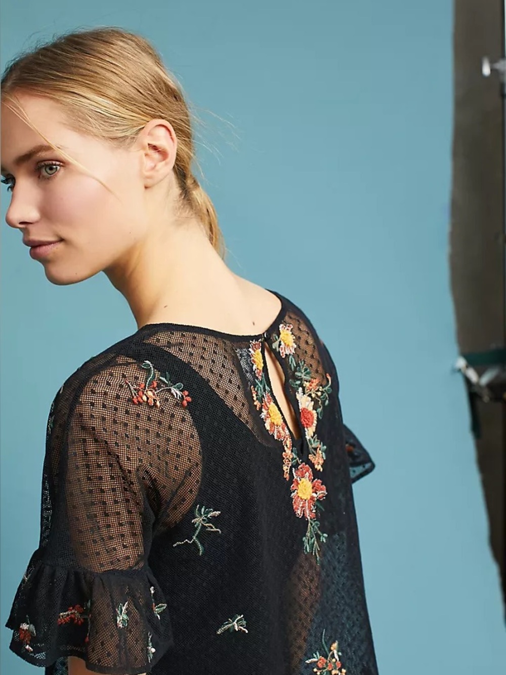 Anthropologie Maeve Cadiz embroidered mesh top - Picture 3 of 15